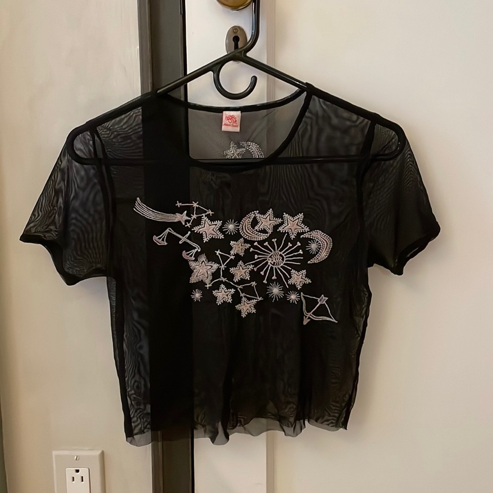 Only Hearts embroidered mesh crop top